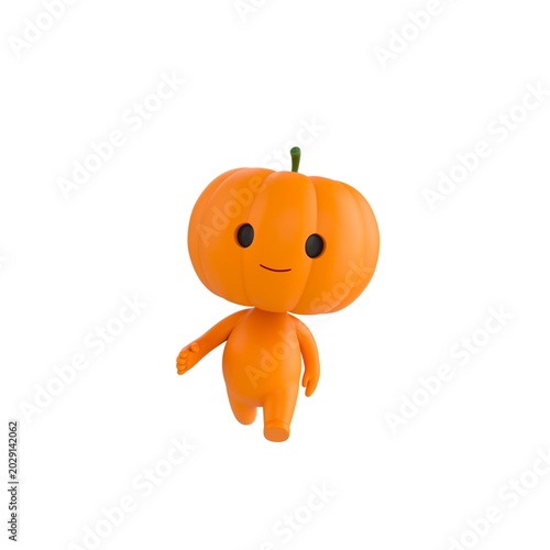 Cute 3D render Pumpkin character walking calmly toward the camera, relaxed and friendly stride, isolated on white background.