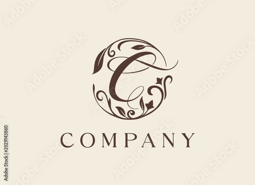 Letter C Elegant Circle Luxury Floral Logo Design