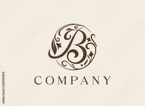 Letter B Elegant Circle Luxury Floral Logo Design