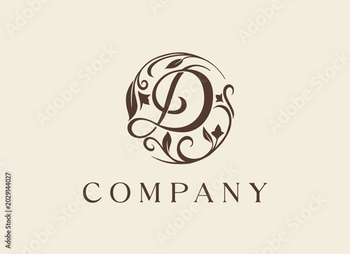 Letter D Elegant Circle Luxury Floral Logo Design