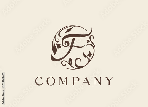 Letter F Elegant Circle Luxury Floral Logo Design