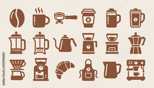 Quadro su tela Minimalist coffee brewing icon set for specialty cafe branding and digital menu