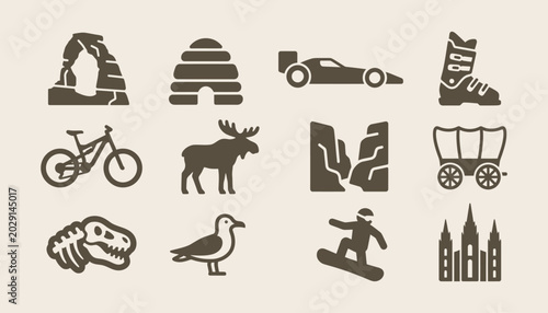 Foto Utah travel and outdoor adventure icons set for tourism and recreational brandin