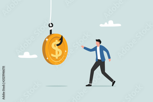 Photos Creating ICO (Initial Coin Offering) to lure the greed of investors or traders, greedy entrepreneurs compete to grab dollar currency coins by deceiving them