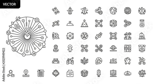 Universal thin line vector icon set for digital business and web development.