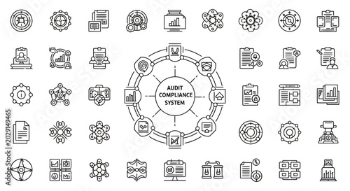 Canvastavla Audit compliance system network diagram and corporate governance icon collection for professional business standards