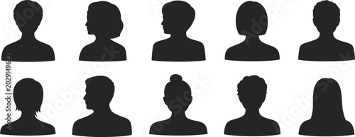 Foto Ten black silhouettes of human heads and shoulders