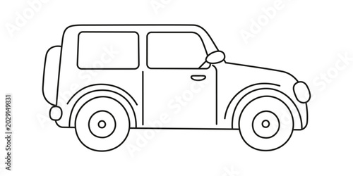 Canvas-taulu Cute SUV icon, black and white outline vector illustration for kids coloring page