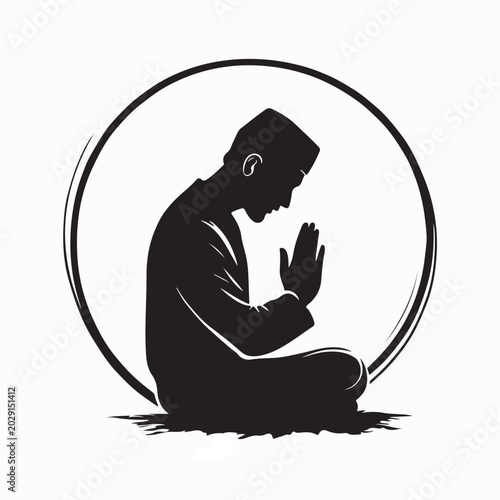 Foto Religious Man Praying with Raised Hands Silhouette Vector Illustration