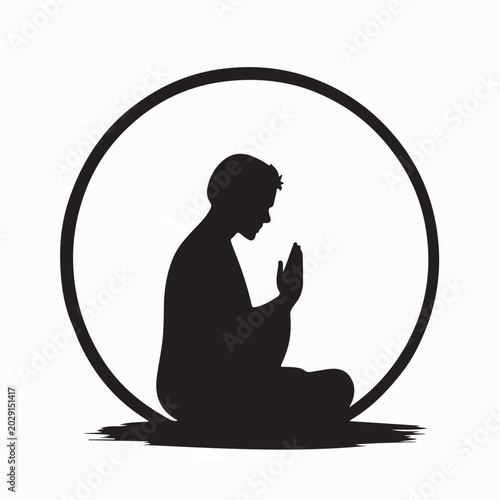 Bild auf Leinwand Religious Man Praying with Raised Hands Silhouette Vector Illustration