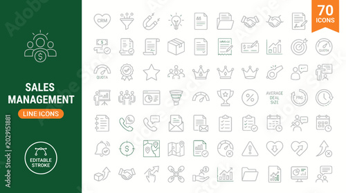 Sales management line set for business strategy and marketing , jpg, illustration icons sets, Ai,