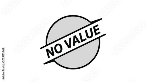 Rubber stamp icon with the words no value displayed across a gray circle providing a clear message of zero worth or invalidity.