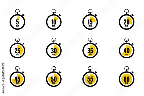 Photos Modern stopwatch countdown timer collection from 5 to 60 minutes in clean vector style