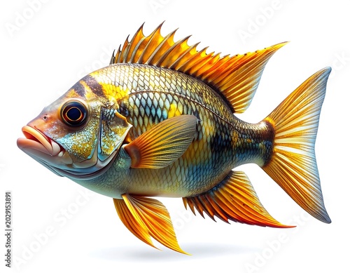 Colorful Tropical Fish Displaying Bright Fins on White Background