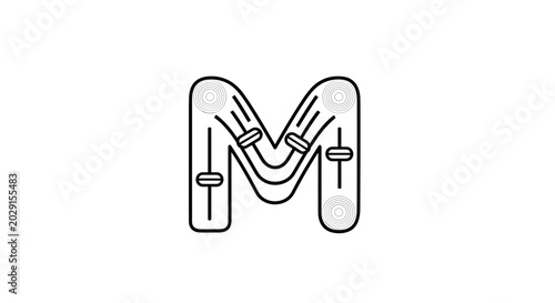 Letter M with Audio Mixer Controls Icon