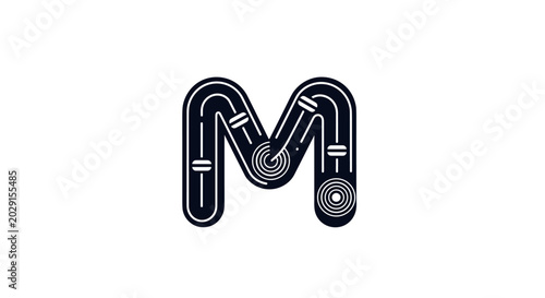 Stylized Letter M with Circuit Board Elements on White Background