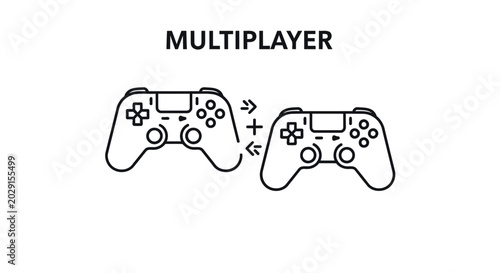Fotografie Icon representing two controllers connecting to indicate multiplayer gaming, wit