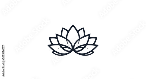 Minimalist Black Outline Lotus Flower Symbol on White Background