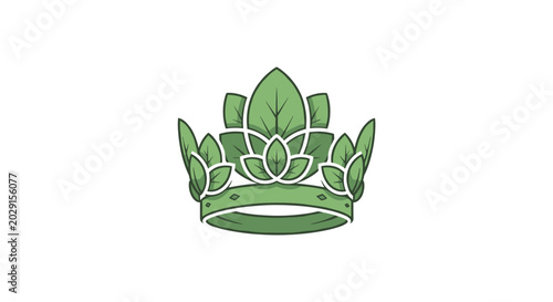 Green Leaf Crown Vector Icon on White Background