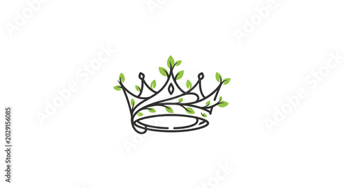Elegant Green Leaf Crown Logo Design