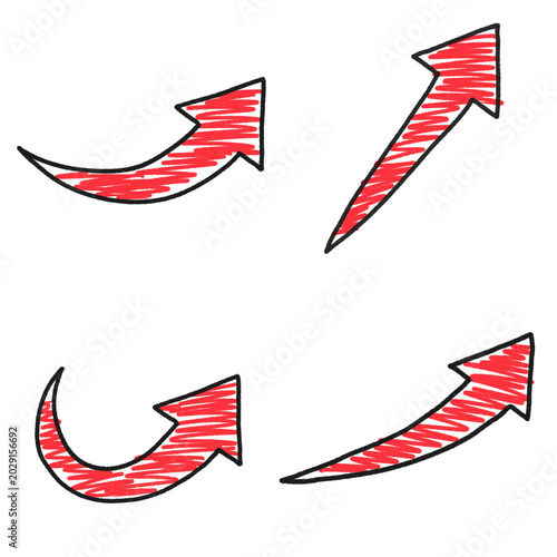 Hand Drawn Red Arrow Set - Rough Crayon Sketch Collection