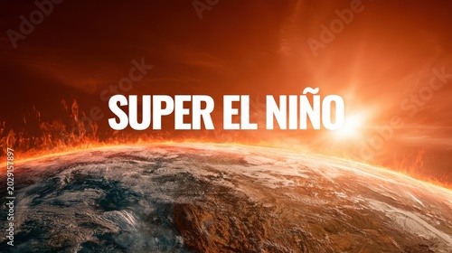 Super El Nino Concept with Earth and Sun in Warm Tones