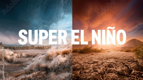 Super El Nino Concept with Flooding and Drought Climate Change
