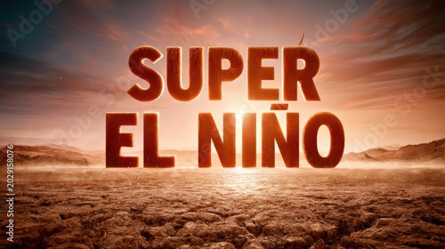 Super El Nino Concept with Powerful Sun Over Dry Barren Land