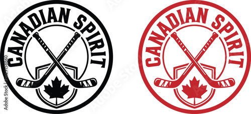 Fotografía Canadian hockey logo with crossed sticks and maple leaf, perfect for sports bran