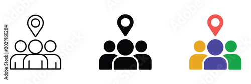 Tableau sur toile Social Participation Icon Set in Civic Life Context with Abstract Human Figures,