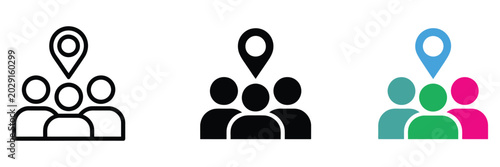 Photos Social Participation Icon Set in Civic Life Context with Abstract Human Figures,