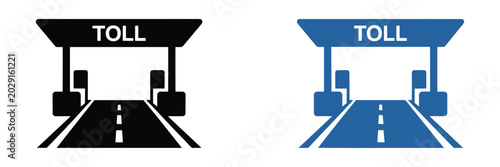 Konstfotografi Toll Road Icon Set with Toll Gate, Barrier Arm, and Payment Booth Symbols, Flat