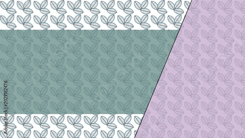 Greenish blue band with repeating leaf motif bordered by white and lavender sections creating abstract geometric decorative pattern