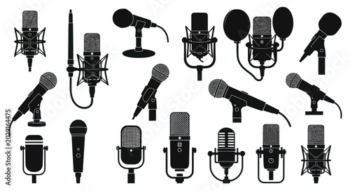 Vintage and Modern Microphones Silhouette Collection