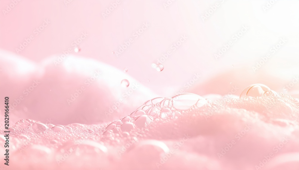 Fototapeta premium Close-up of pink bubbles and foam, creating a dreamy and serene abstract background with soft lighting.