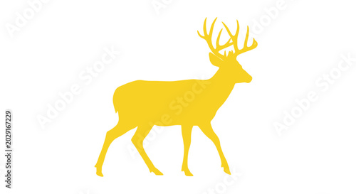 Canvastavla Yellow Deer Silhouette Walking Isolated on White Background