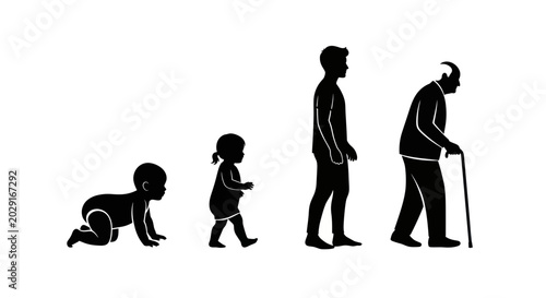 фотографія Human Life Cycle Silhouette: Baby, Child, Adult, Elderly Man