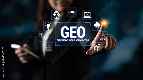 Photos Professional Businesswoman Engaging with Digital Interface for Generative Engine Optimization Concepts and Technologies Fluxor