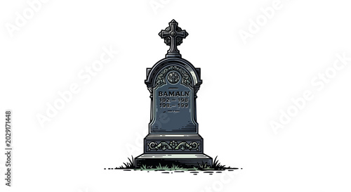 Photos Gothic Tombstone with Cross on White Background, Cemetery Monument