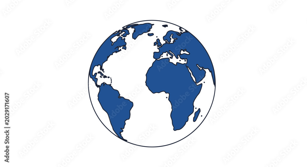 Fototapeta premium Stylized Blue Planet Earth Globe Icon on White Background