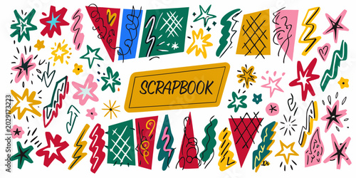 scrapbook style vector illustration explosion of colorful shapes and elements