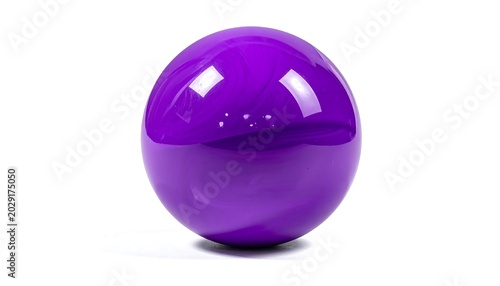 A vibrant, glossy, spherical object in rich purple sits against a stark white backdrop, revealing subtle internal swirls