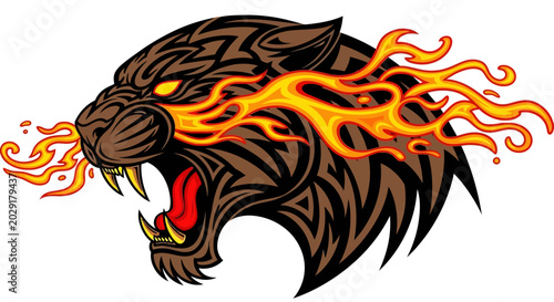 Bild auf Leinwand Fierce Panther Head with Flames.