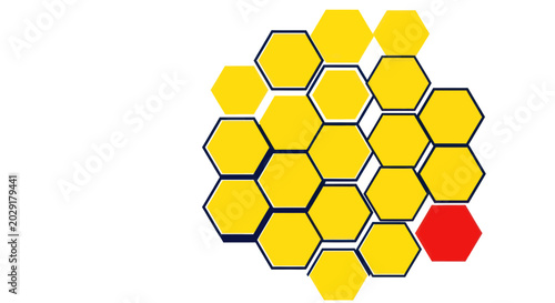 Cuadro en lienzo Unique red hexagon among yellow honeycomb pattern, individuality concept