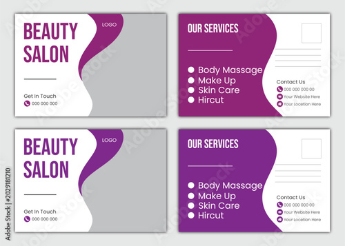 Beauty salon business cards, purple and white, with services listed