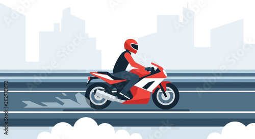 Bild auf Leinwand Man riding red motorcycle fast road.
