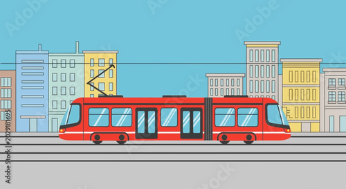 Fotografija Red Modern Electric Streetcar Vehicle.