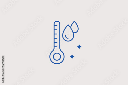 Photos Thermometer with liquid rain drops line icon for high humidity weather forecasting