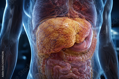 3D Medical Render of Fatty Liver