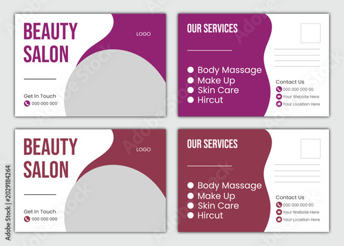  Beauty salon business cards, purple and white, services listed